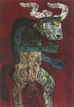 Vérmes Minotaurusz, 1988, farost, olaj, 100X70cm